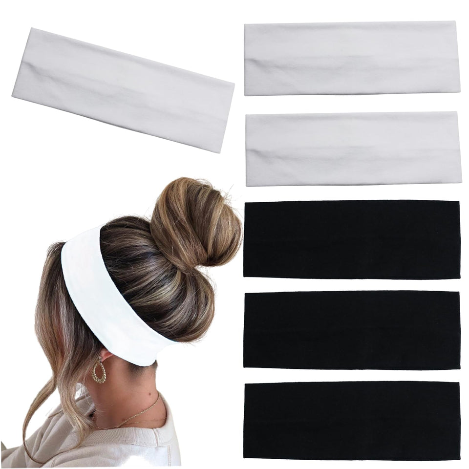 MLMOMVME front view of six headbands showing black and white set and packaging benefit