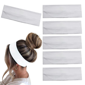 MLMOMVME front view of six white headbands showing pack contents and convenience