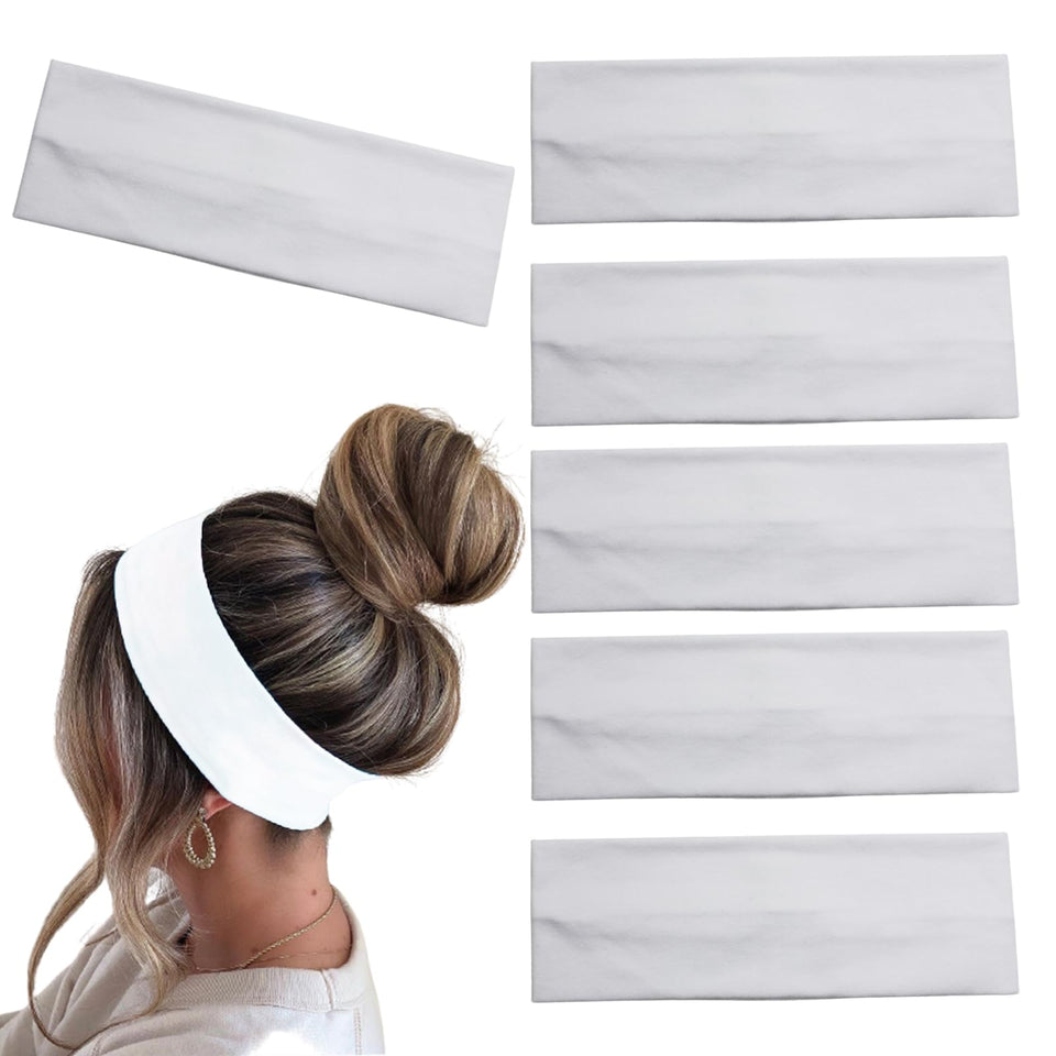MLMOMVME front view of six white headbands showing pack contents and convenience