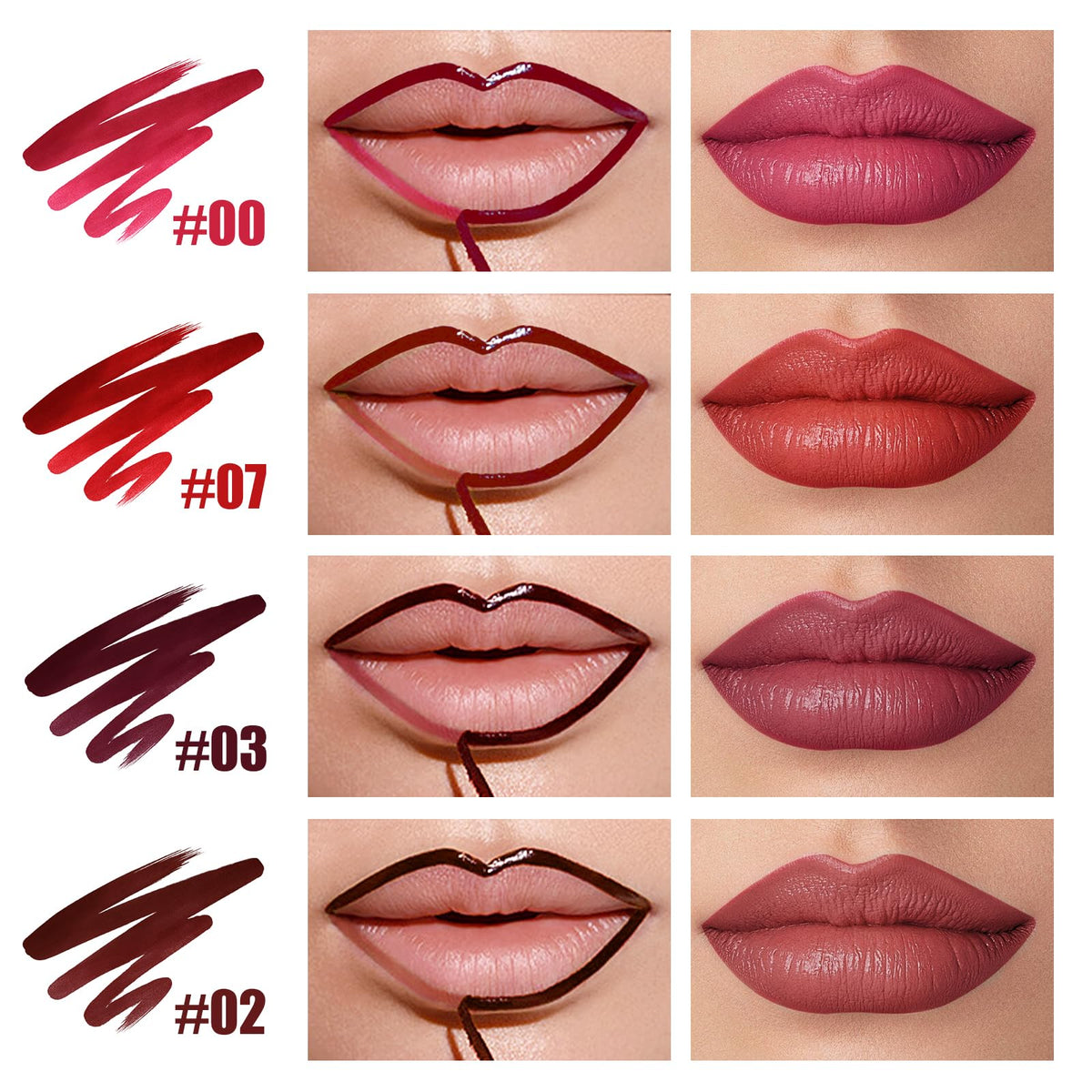 MLSMILE close-up swatches of all four shades showing true color payoff