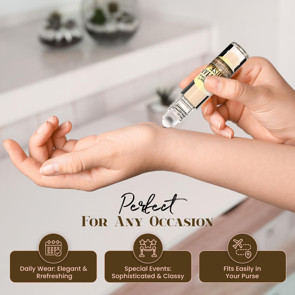 MOBETTER FRAGRANCE OILS bottle next to coin for scale, pocket-friendly size