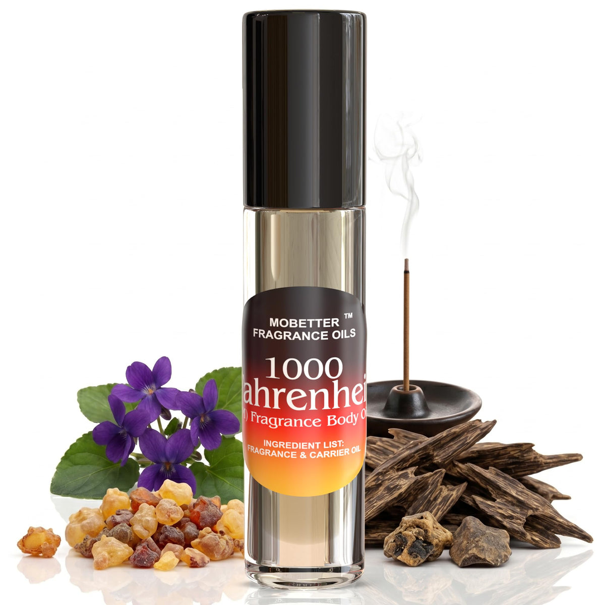 MOBETTER FRAGRANCE OILS front bottle showing compact travel roll-on and clear branding benefit portability