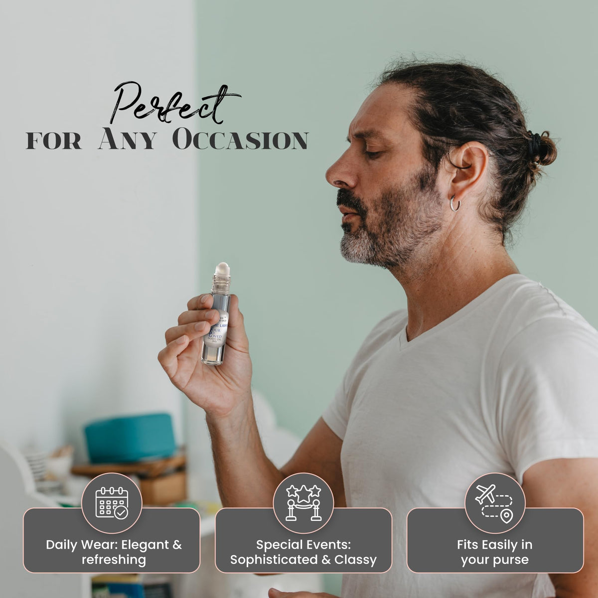 MOBETTER FRAGRANCE OILS being applied to wrist in lifestyle scene for subtle, everyday fragrance wear
