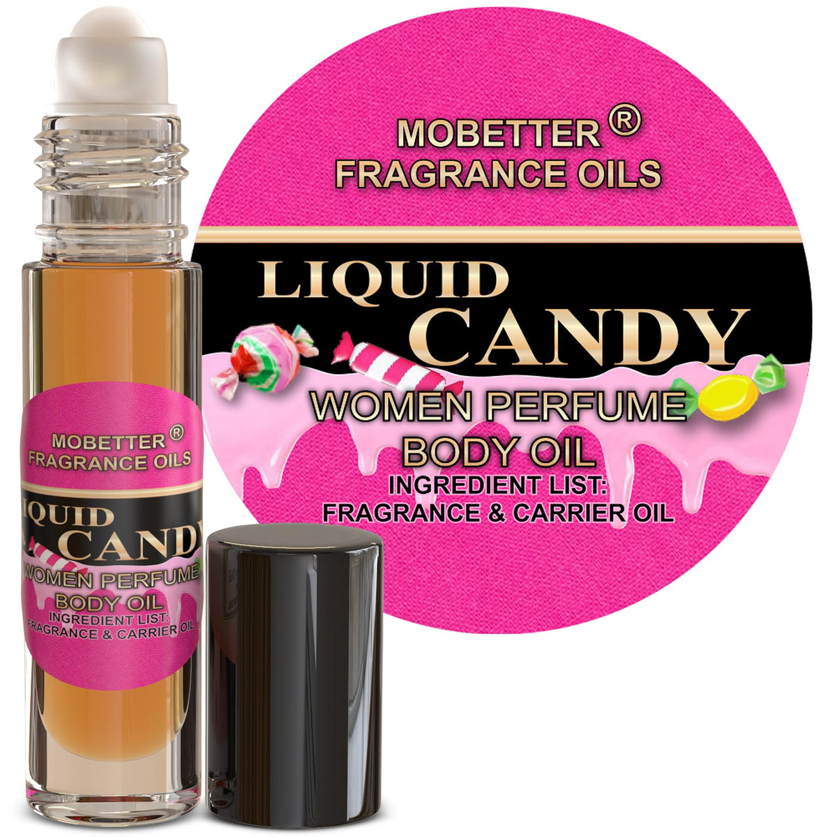 MOBETTER FRAGRANCE OILS front bottle view showing compact design and label benefits