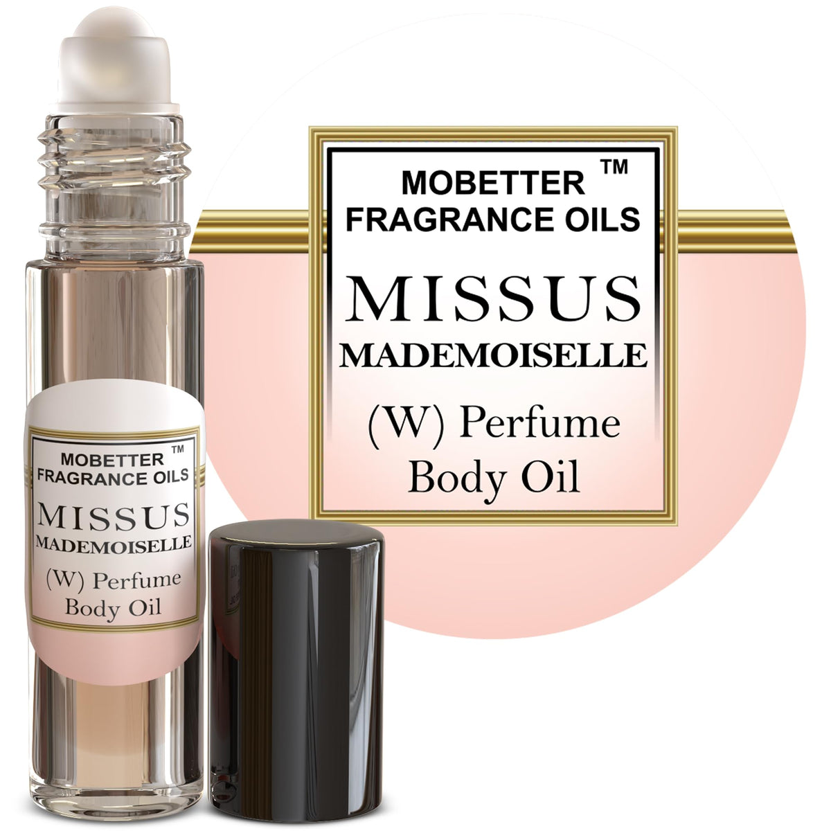 MOBETTER FRAGRANCE OILS front bottle view showing elegant label and compact design