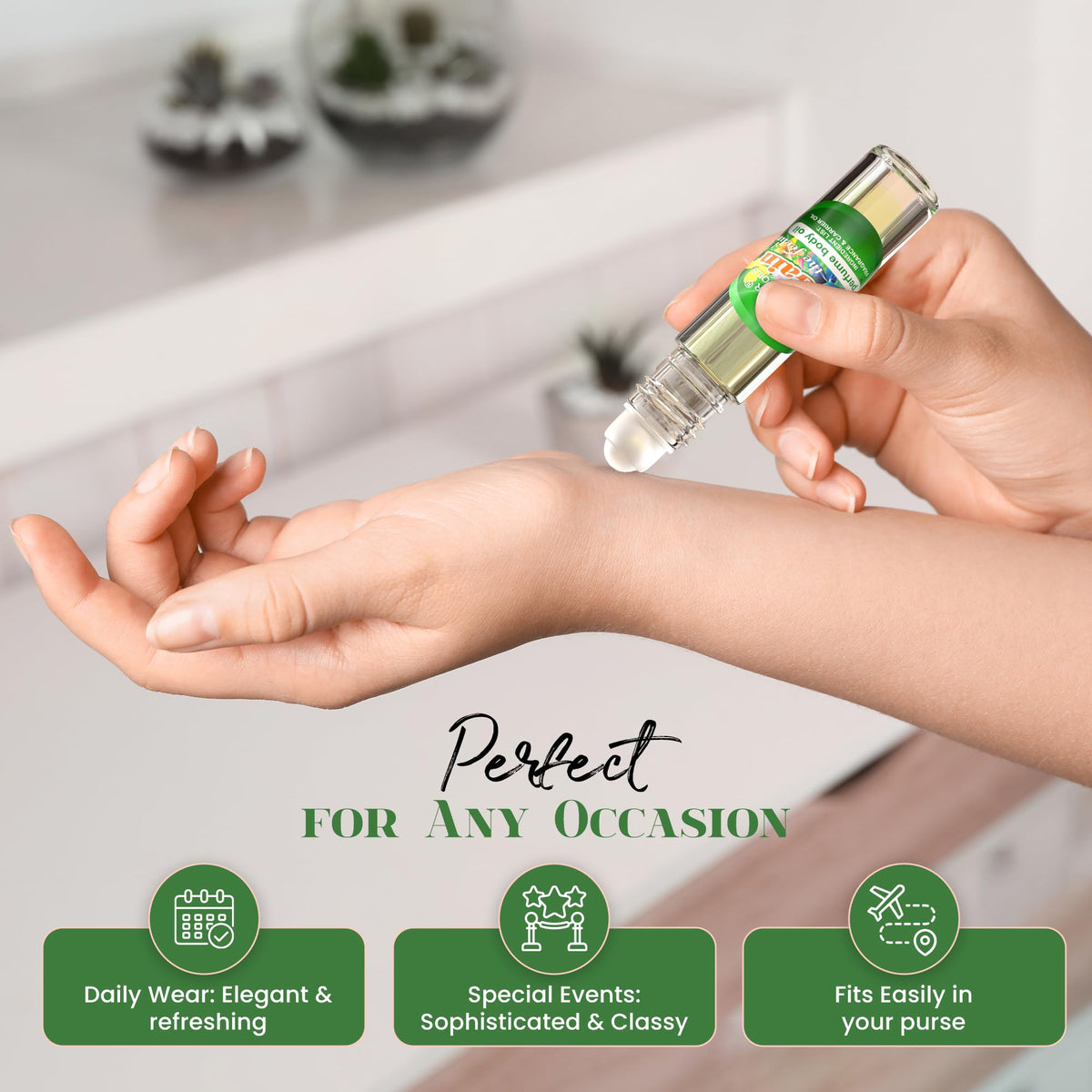 MOBETTER FRAGRANCE OILS being applied to wrist for discreet, long-lasting scent refresh