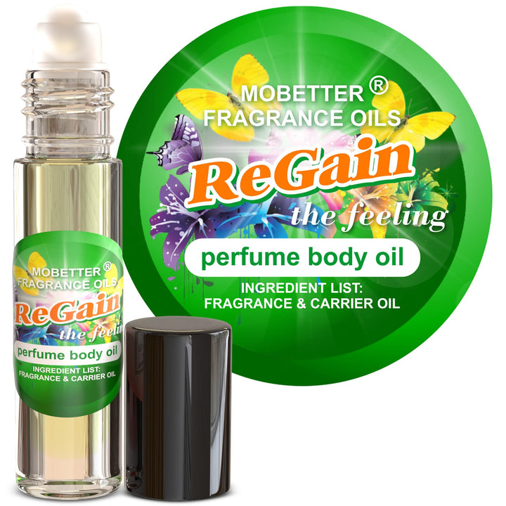 MOBETTER FRAGRANCE OILS roll-on front packaging showing label and compact size for portability