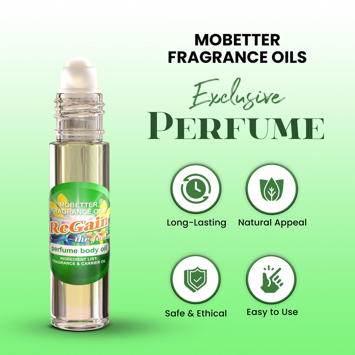 MOBETTER FRAGRANCE OILS close-up of roll-on top highlighting smooth applicator for precise use