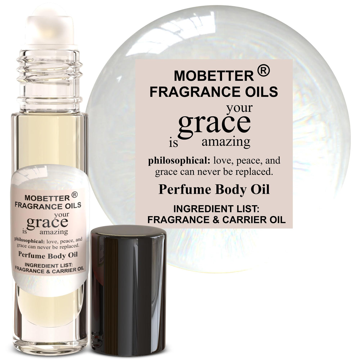 MOBETTER FRAGRANCE OILS front packaging shows compact roll-on for travel
