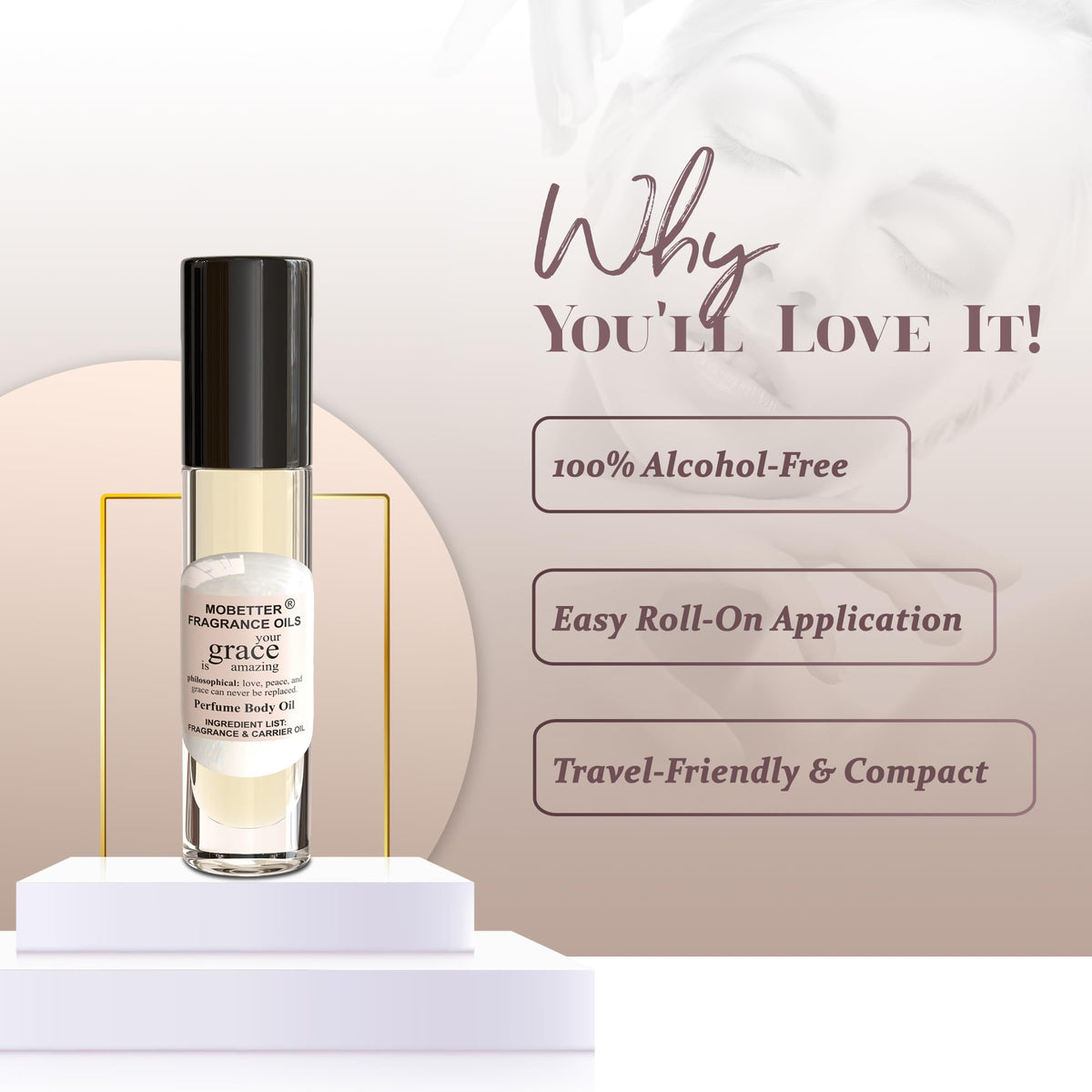 MOBETTER FRAGRANCE OILS texture on skin demonstrates oil finish and lasting scent