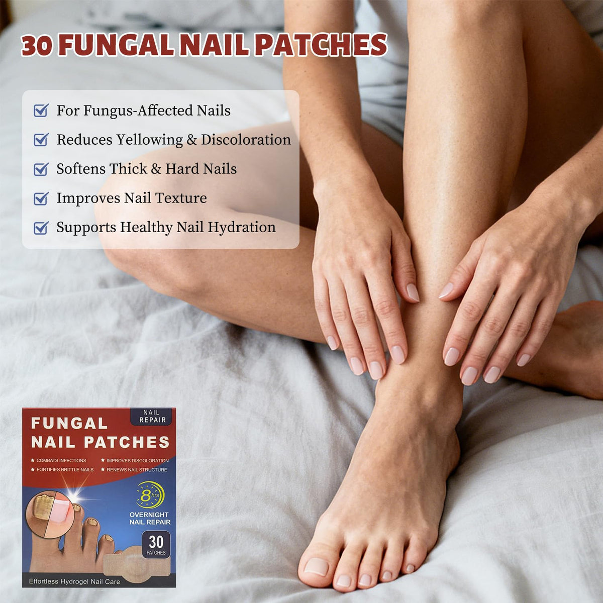 MOC LINK patch applied to a toenail demonstrating easy daily use and secure adhesion