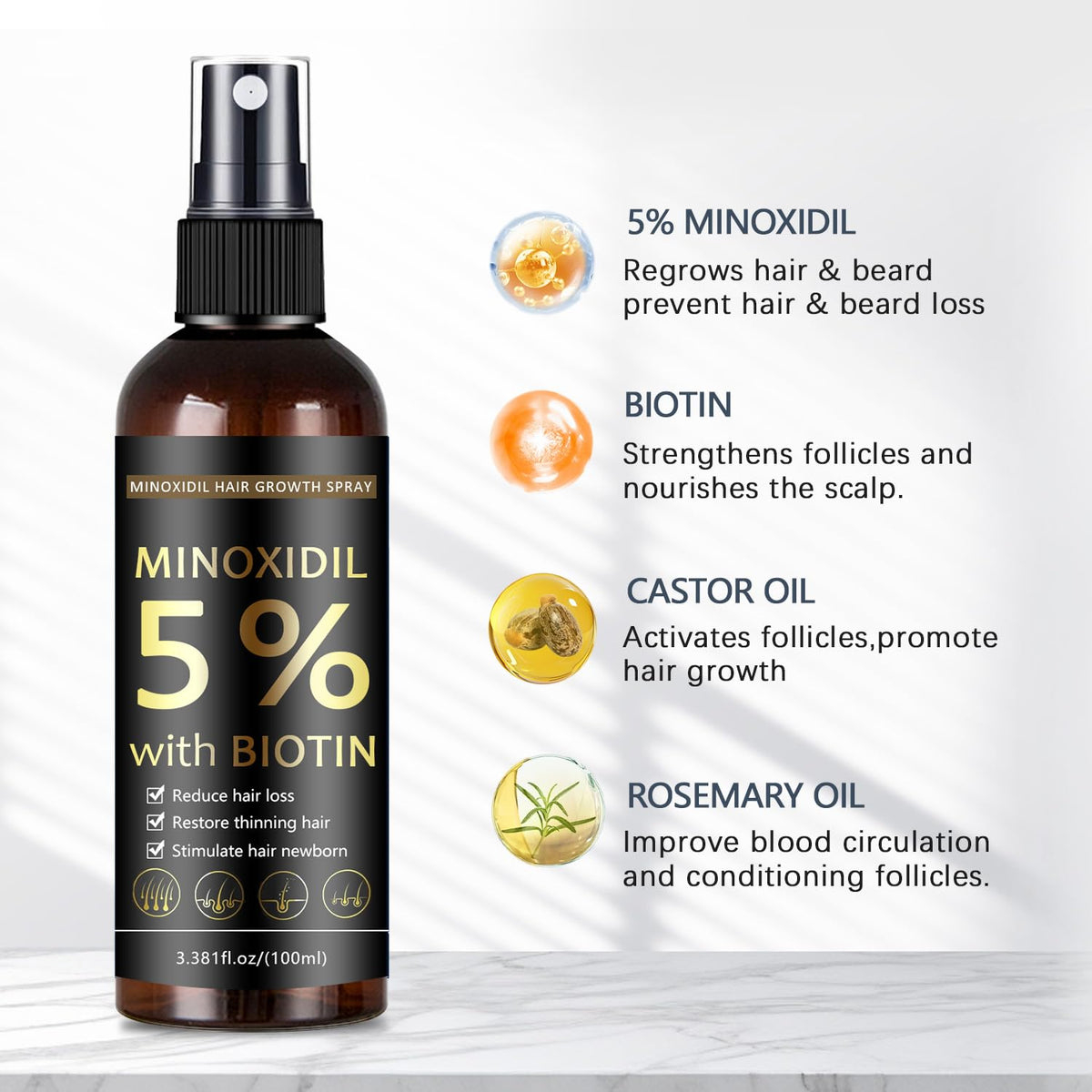 MOC LINK applying spray to scalp targeting thinning areas for fuller hair