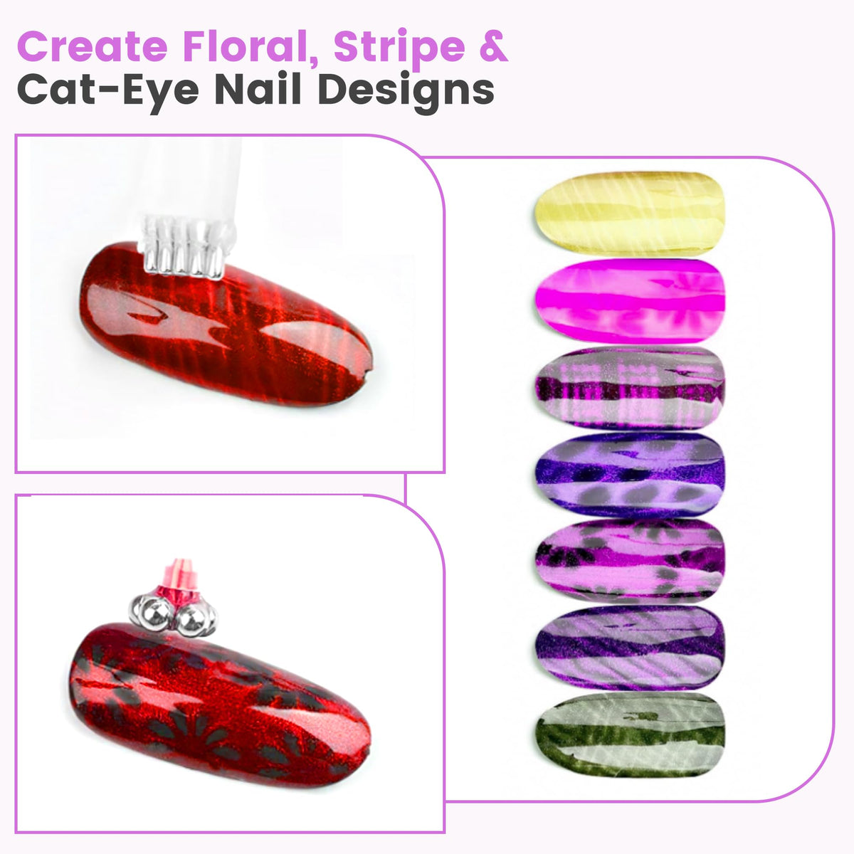 MOCOLIT magnet held above nail creating instant cat eye effect