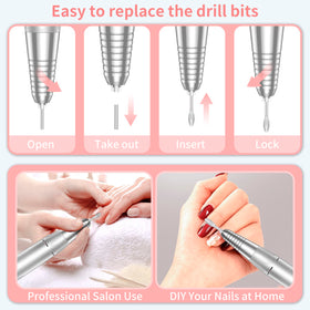 MOCOWIND nail drill next to a smartphone showing compact scale and travel ease