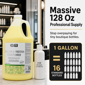 MODA bottle pump and side view for easy dispensing in salons