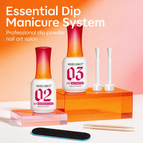 modelones close-up of 2-in-1 base and top coat bottle highlighting smooth glossy finish