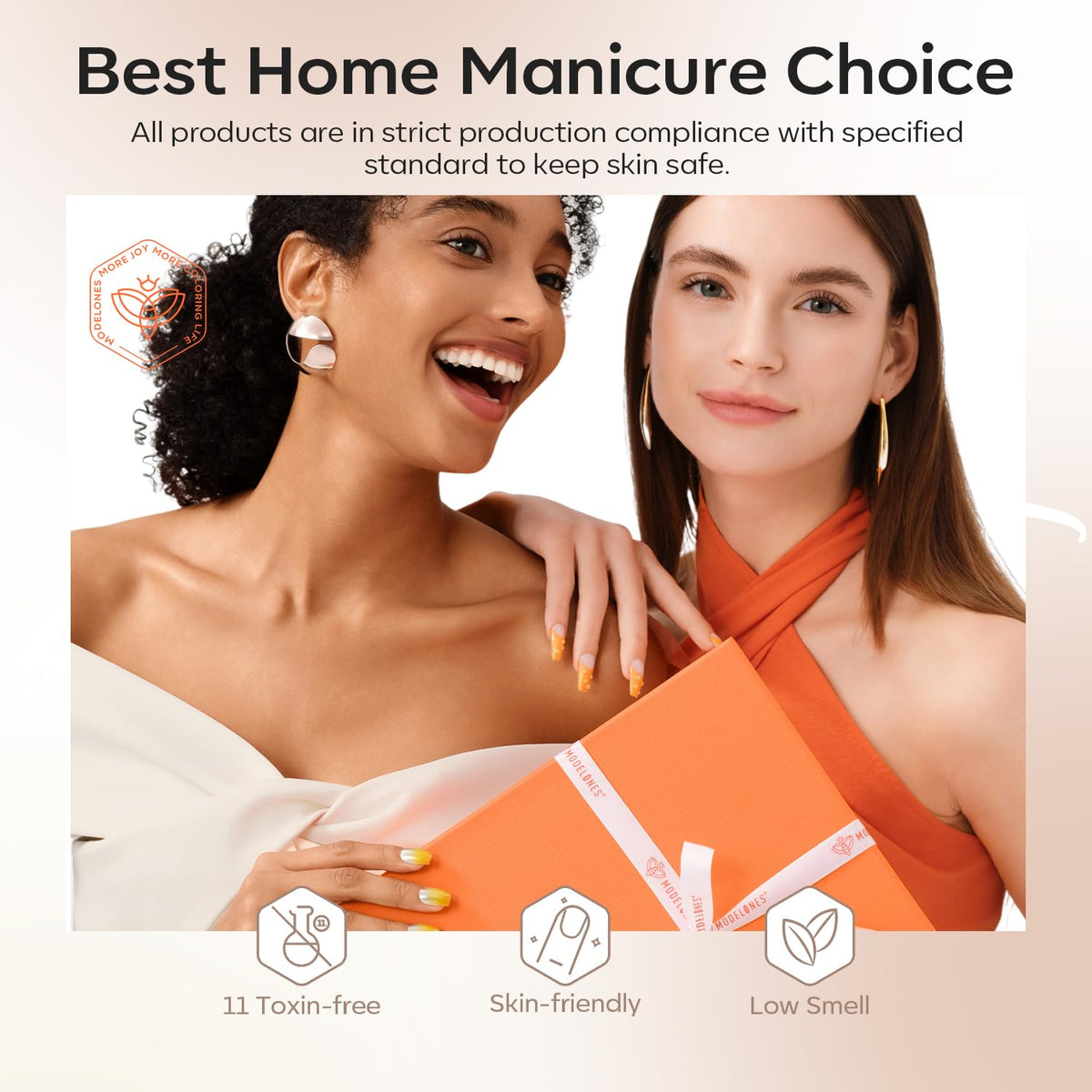 modelones applying polish during a DIY manicure for guidance