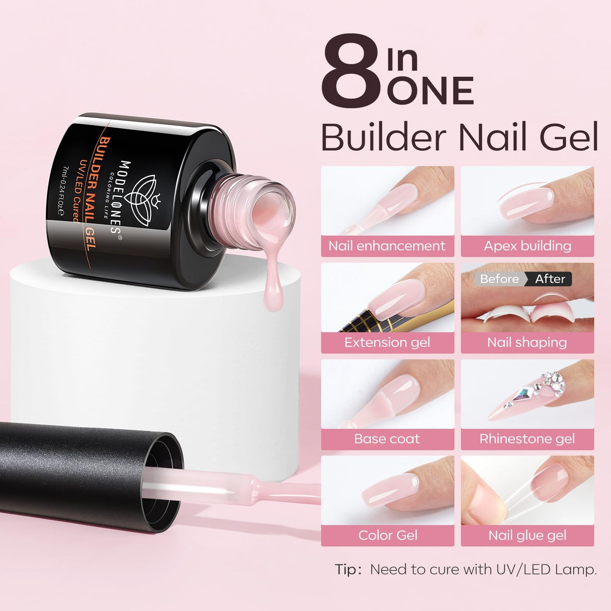 modelones applying builder gel to a tip extension for strong length