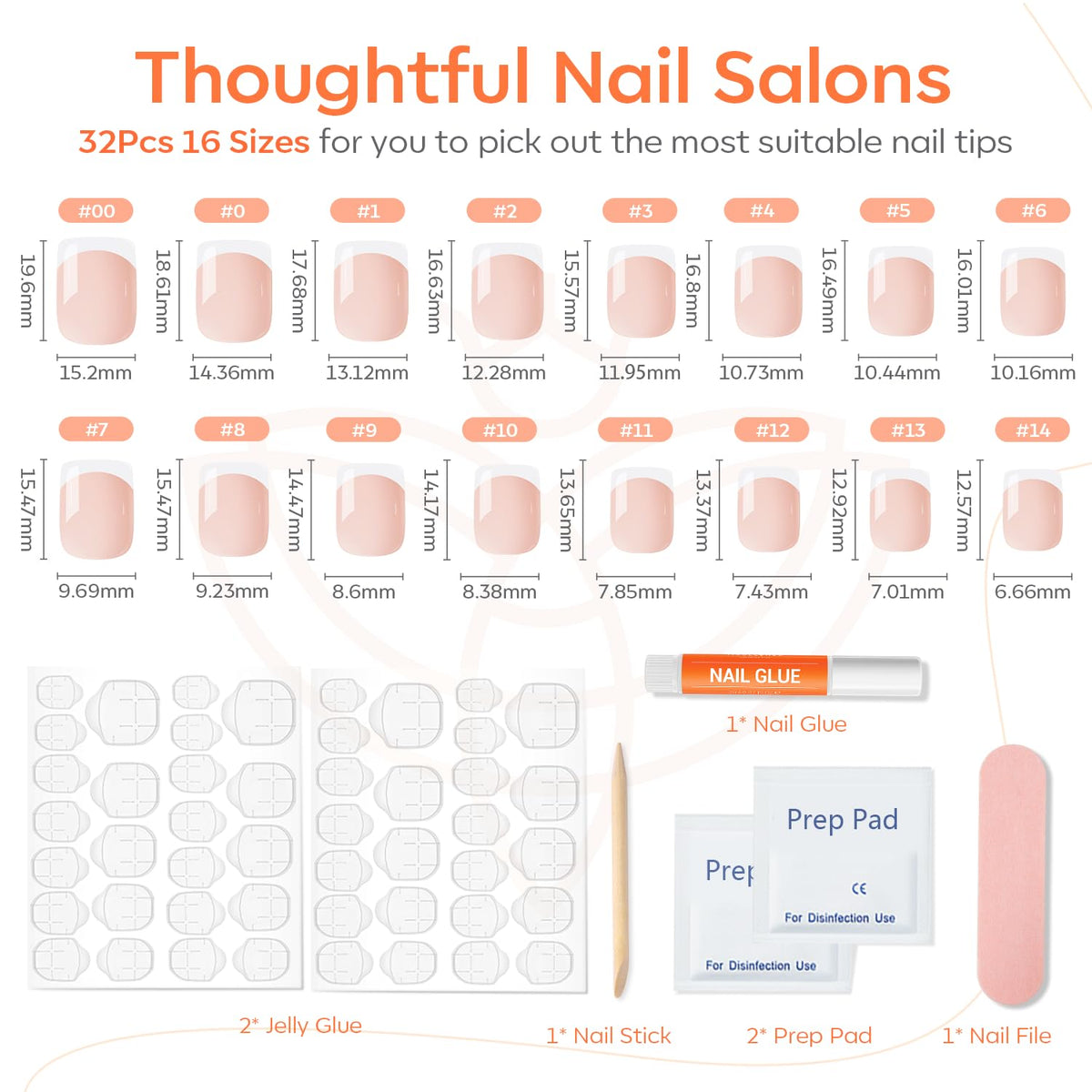 modelones application tools laid out with glue tabs file and cuticle stick for easy at-home use