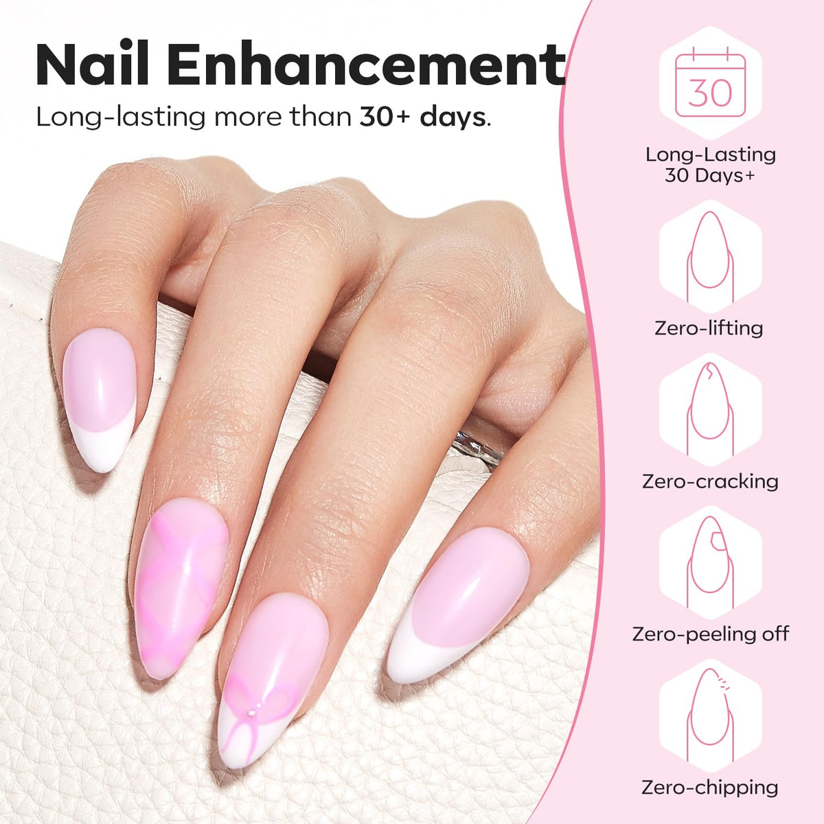 modelones baby pink gel stroke on nail tip demonstrating natural tint and apex shaping