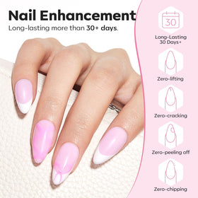 modelones baby pink gel stroke on nail tip demonstrating natural tint and apex shaping