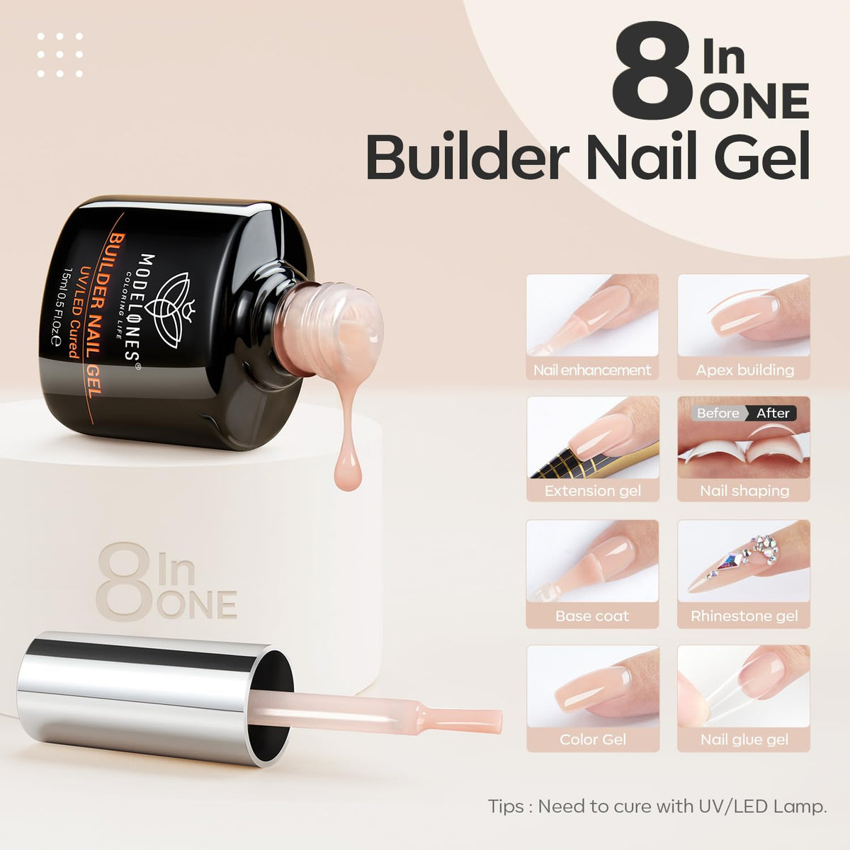 modelones built-in brush applying gel for precise, easy DIY shaping
