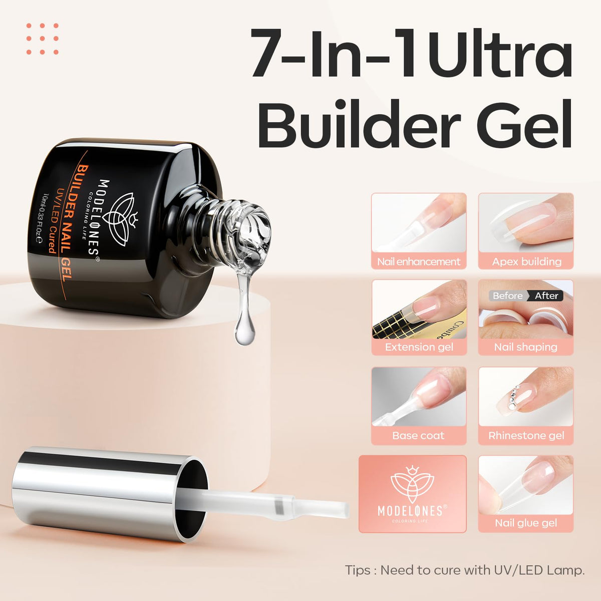 modelones close-up of built-in brush showing smooth rubber gel application benefit