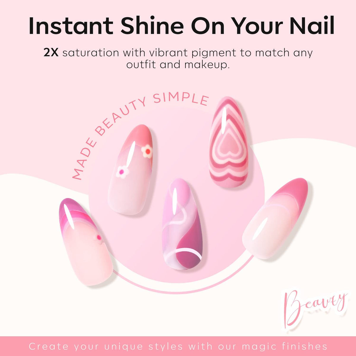 modelones brush stroke detail on nail demonstrating smooth application and full coverage