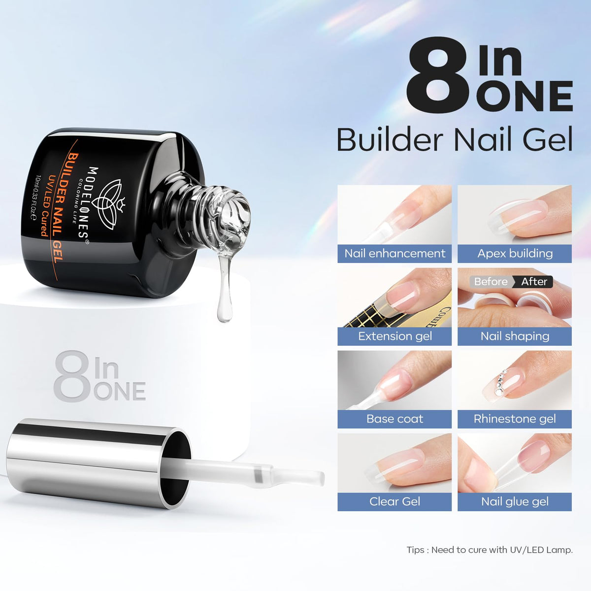 modelones builder gel brush applying smooth layer to nail for even coverage