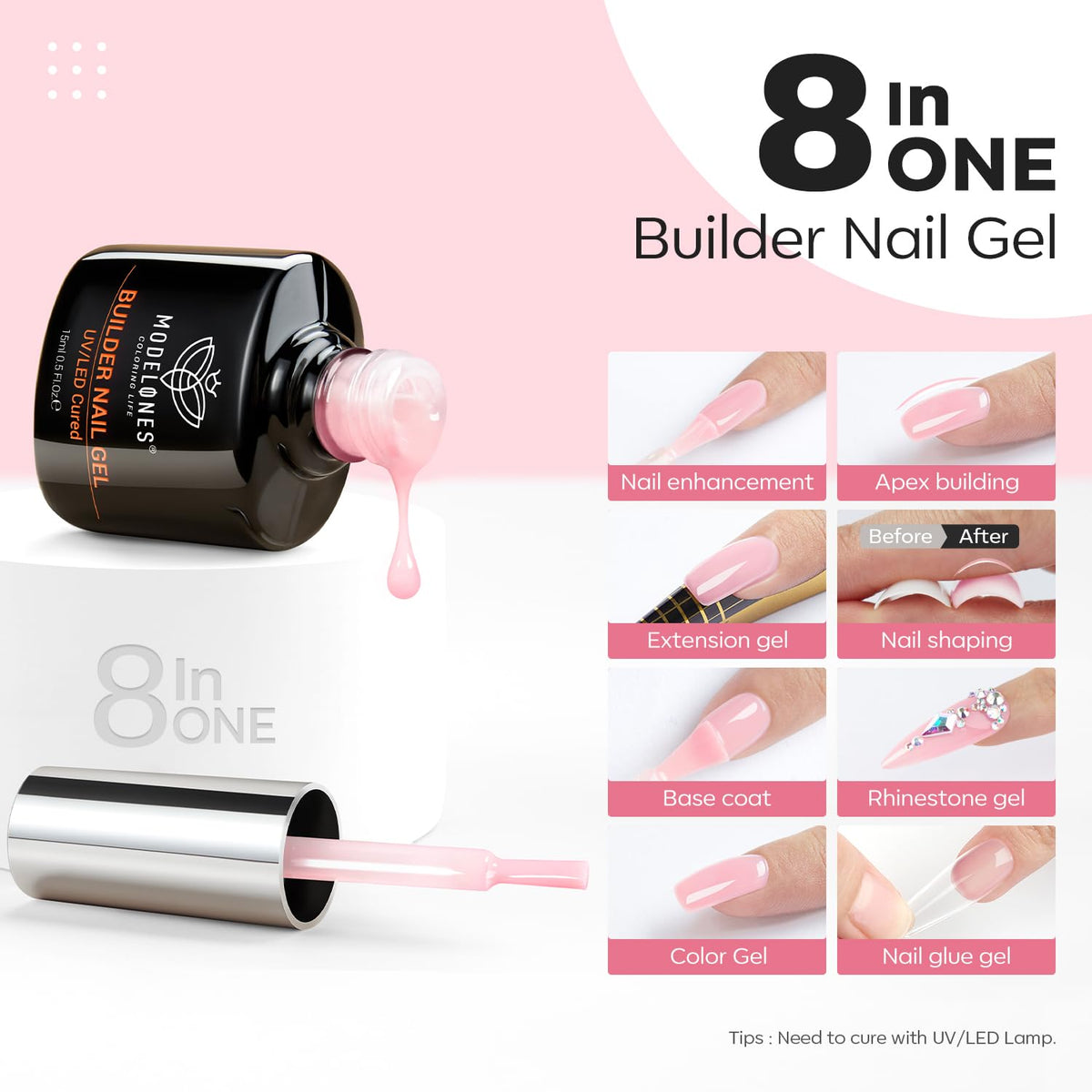 modelones built-in brush applying gel for even spread and easy DIY control
