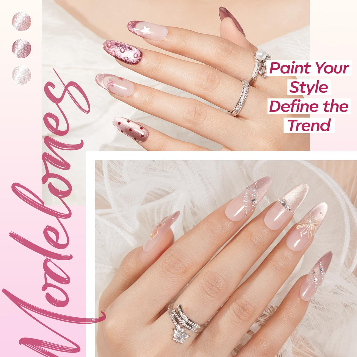 modelones cat eye effect on fingernail being magnetized; shows dramatic shimmer
