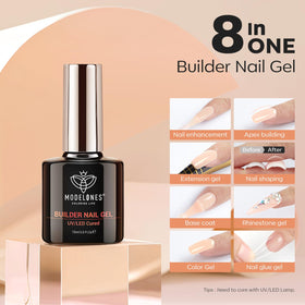 modelones champagne sparkle on extended tip illustrating strong, decorative finish