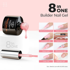 modelones clear builder gel bottle close-up highlighting brush and applicator