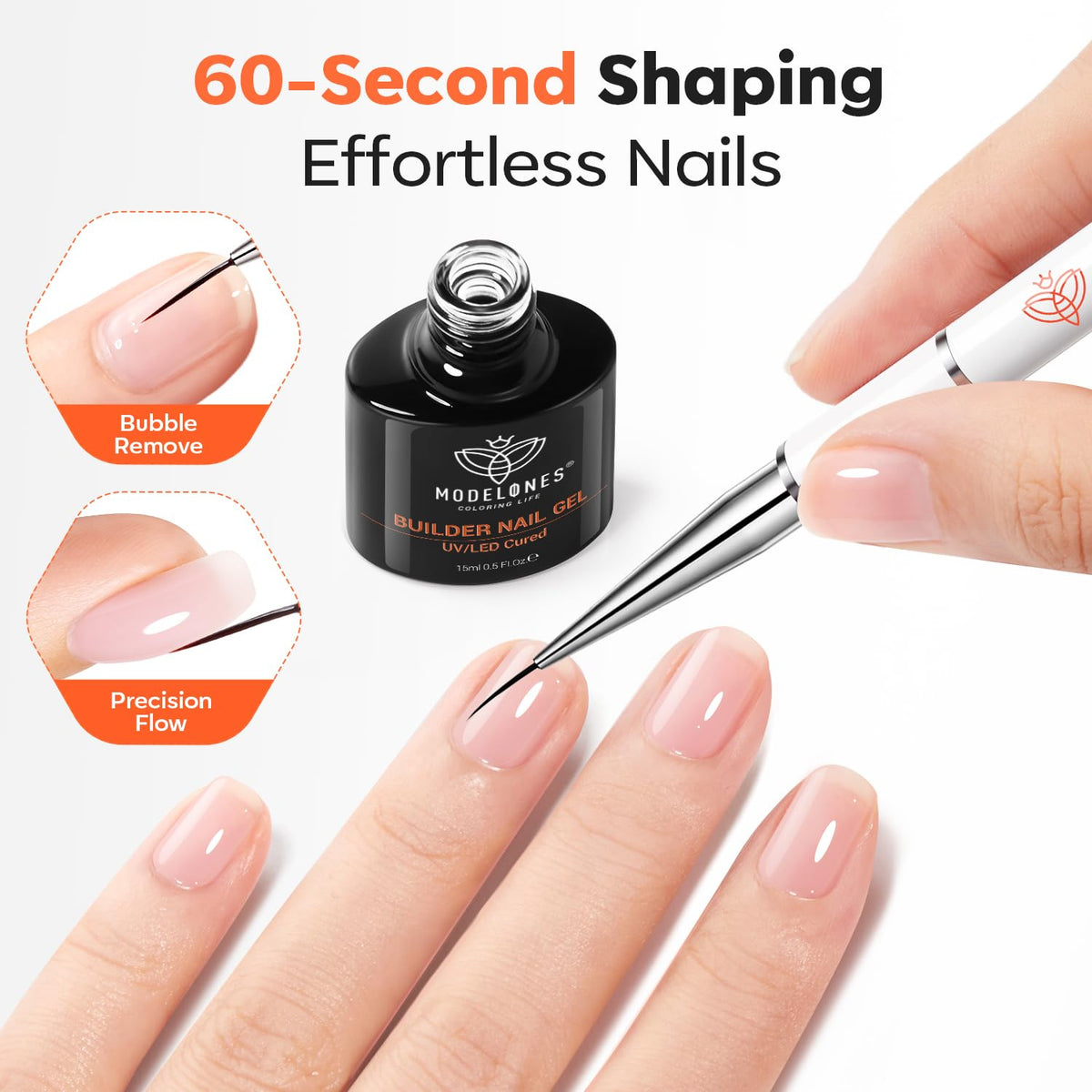 modelones clear gel texture close-up, smooth bubble-free formula benefit