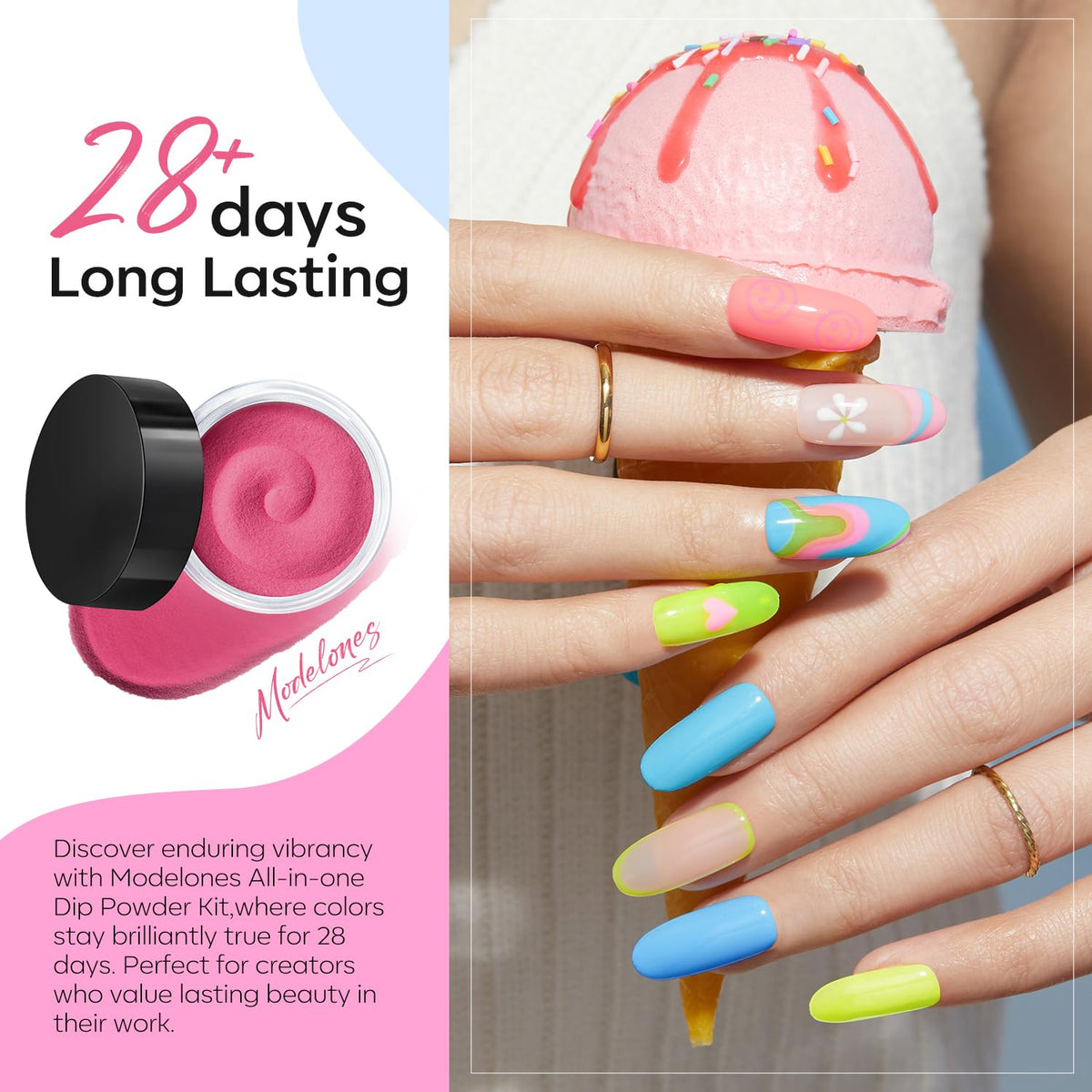 modelones close-up of glossy dipped nail finish demonstrating smooth, chip-resistant look