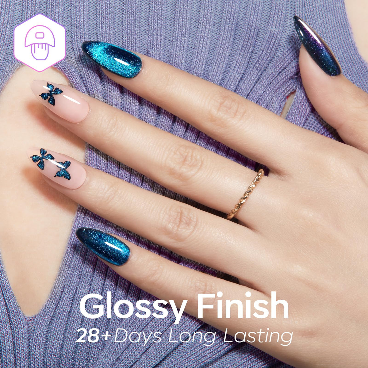 modelones close-up galaxy shimmer on a nail highlighting holographic depth and light-catching effect