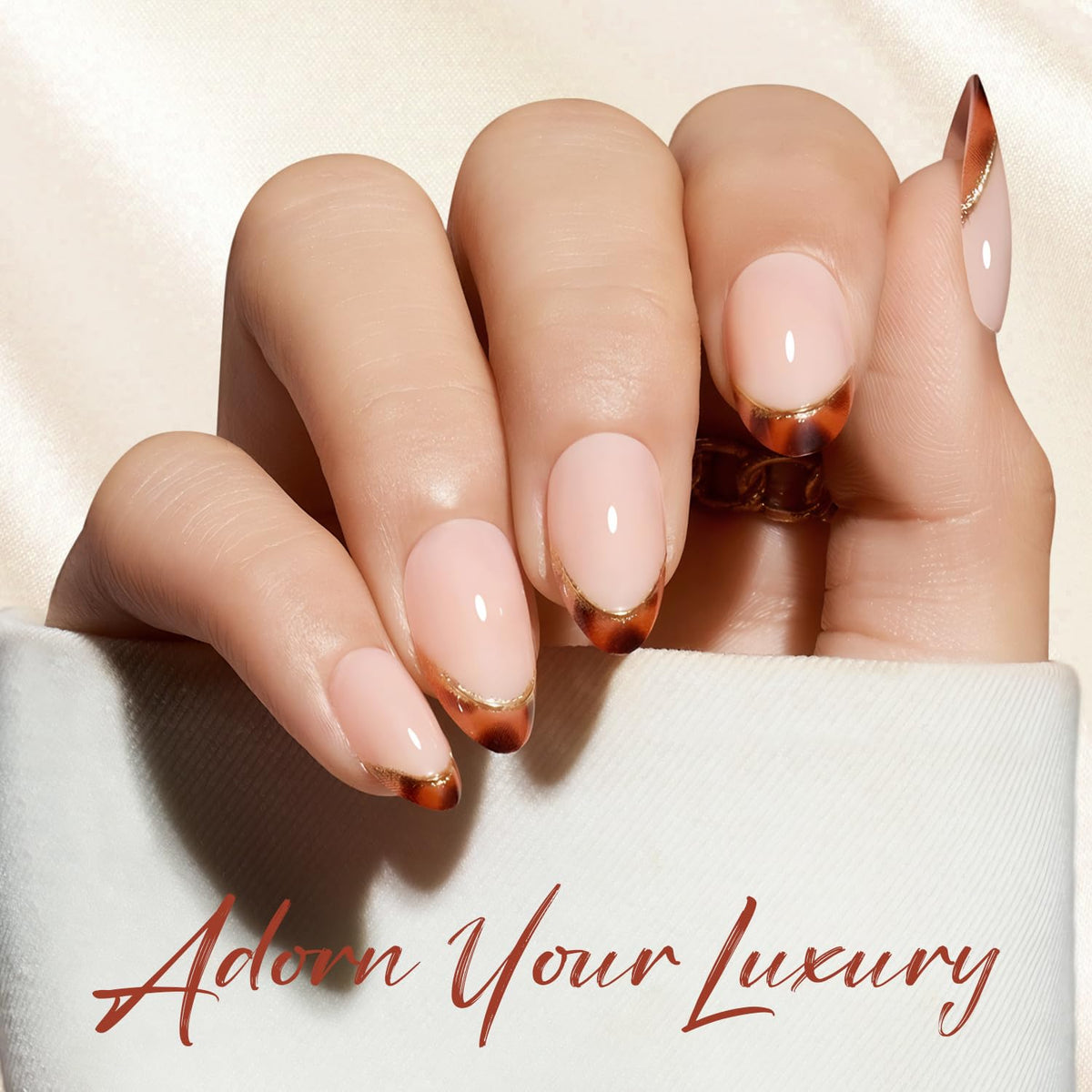 modelones close-up of semi-transparent French tip highlighting delicate leopard accent