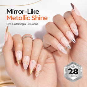 modelones silver chrome close-up on nail, reflective metallic effect visible
