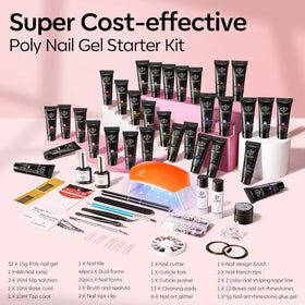modelones color array flatlay with 32 polygel shades for seasonal variety