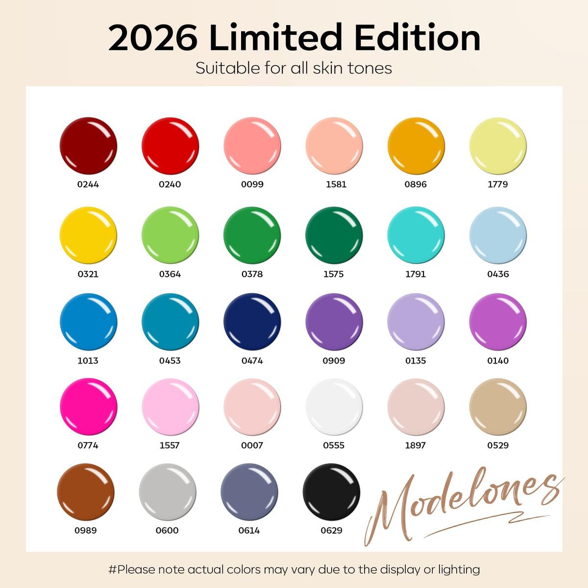 modelones color array top-down display illustrating wide shade selection