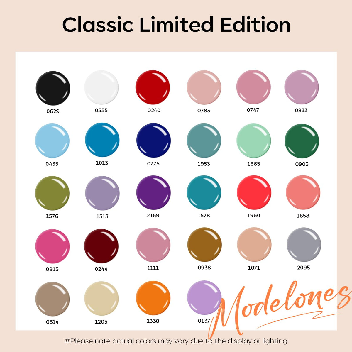modelones spread of 28 vibrant gel colors displaying variety and choice