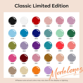 modelones spread of 28 vibrant gel colors displaying variety and choice