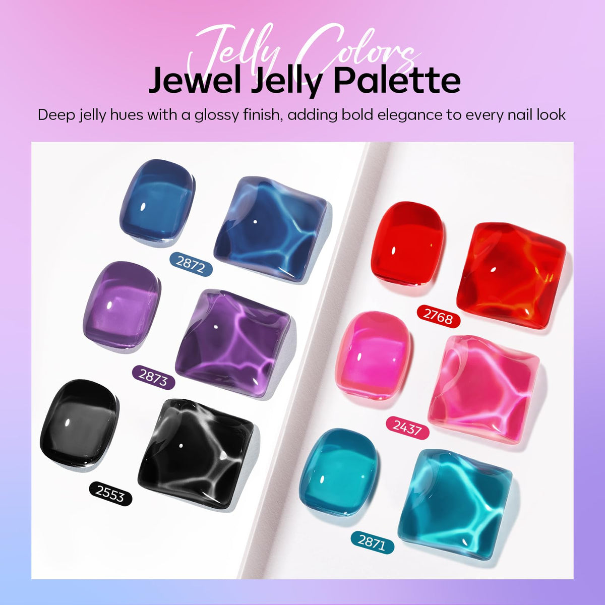 modelones color swatches on nail tips displaying pink red green blue purple black translucency