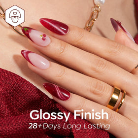 modelones six color swatches on fingernails showing versatile red tones