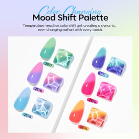 modelones color swatches array on nail tips, displays vivid temperature-changing shades