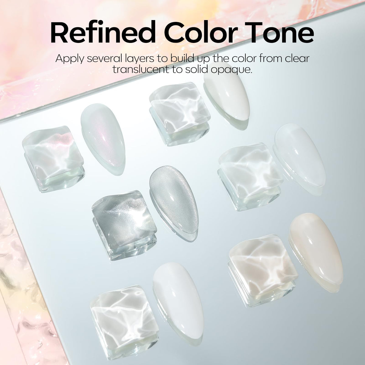 modelones color window close-up displaying each milky shade for easy selection