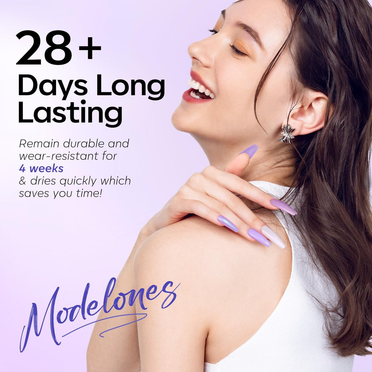 modelones cured nails under lamp showing glossy, chip-resistant look