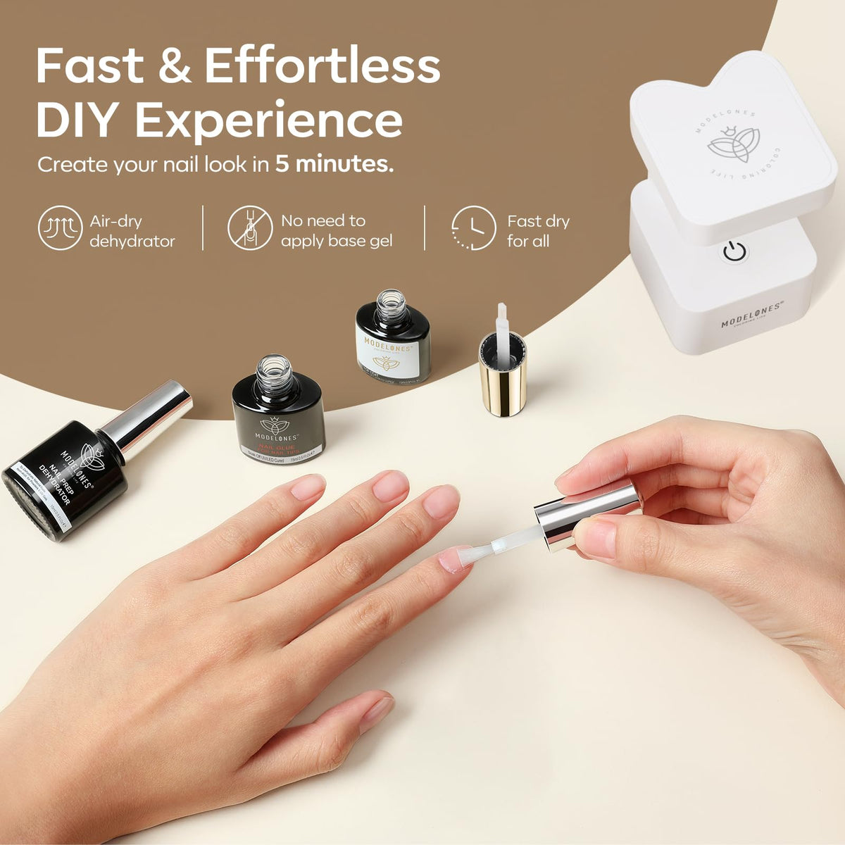 modelones cured shiny nails lifestyle shot showing durable high-gloss finish