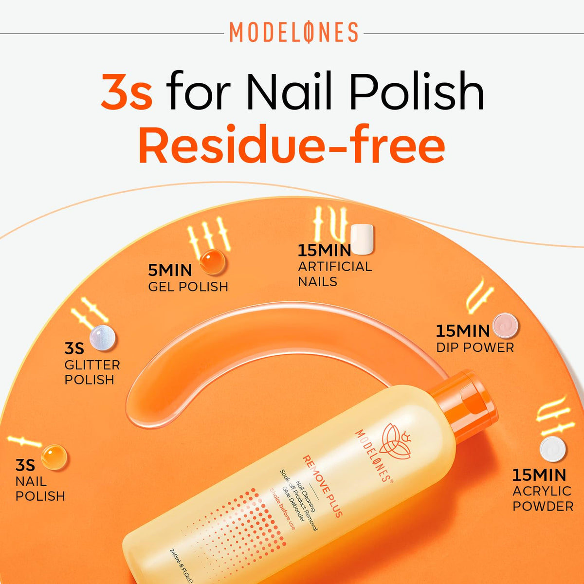 modelones droplet of remover texture on surface showing smooth application benefit