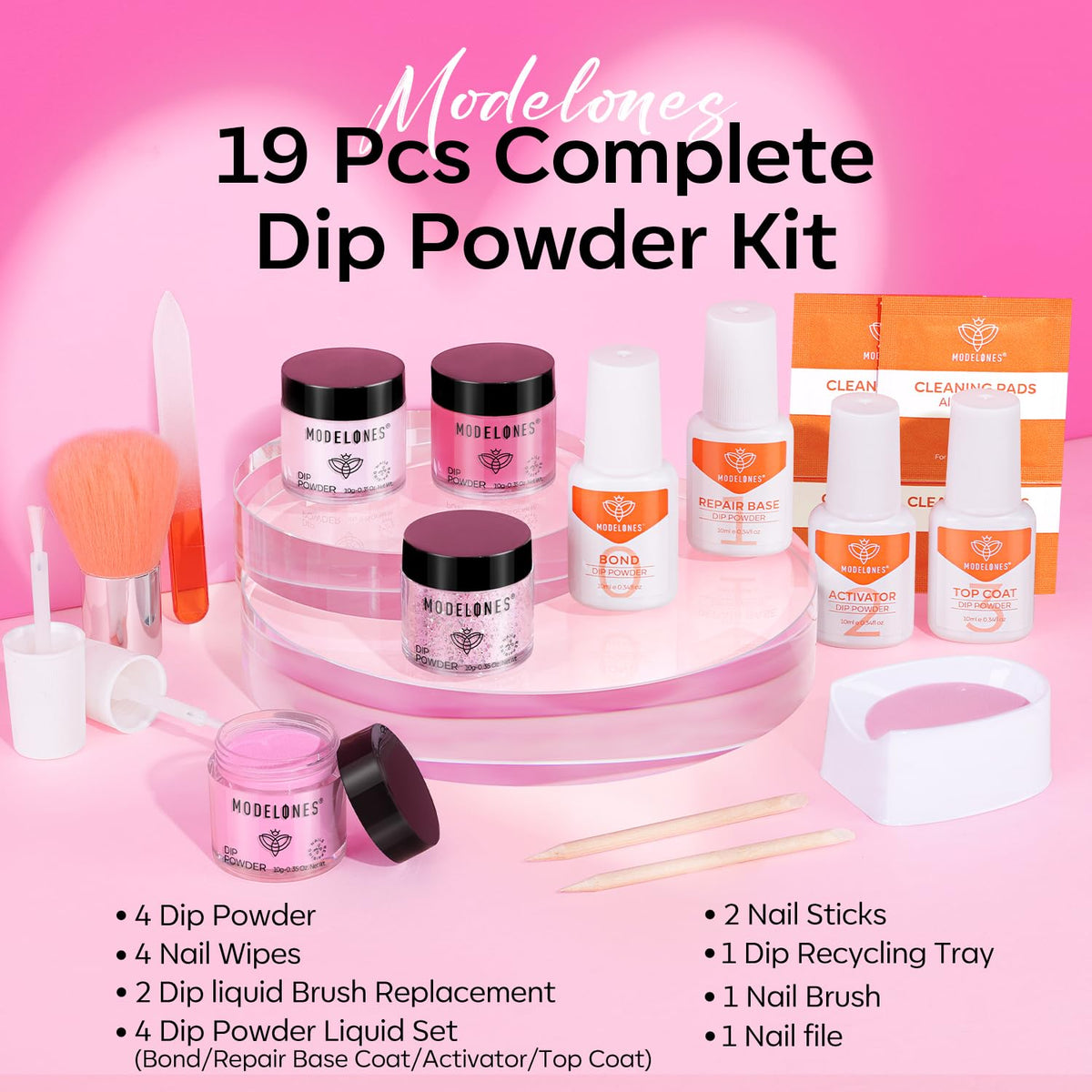 modelones four dip powders arranged showing color variety for stylish manicures